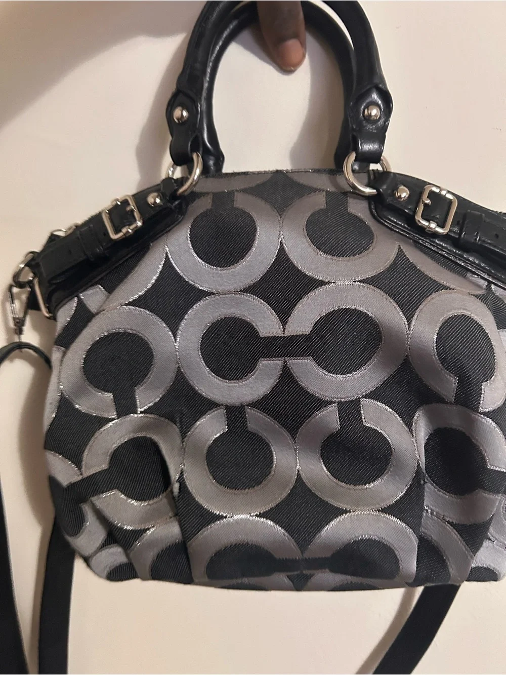 Coach Black and Silver Circle Jacquard Shoulder Bag - Picture 2 of 4